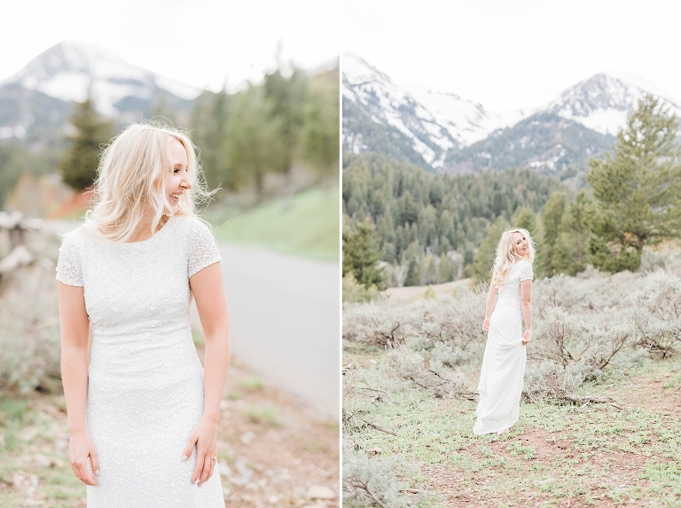 Utah Mountain Wedding Photography at Tibble Fork Reservoir, Utah bride photography, modest wedding dress, long bridal hairstyle
