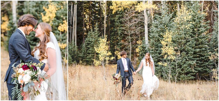 Wedding photo in fall leaves