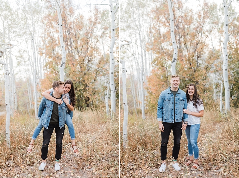 Couple at outdoor engagement session